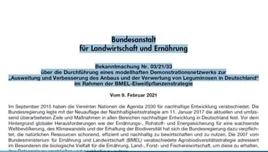 "Expansion and improvement of the cultivation and utilization of legumes in Germany": „Ausweitung und Verbesserung des Anbaus und der Verwertung von Leguminosen in Deutschland“ 
