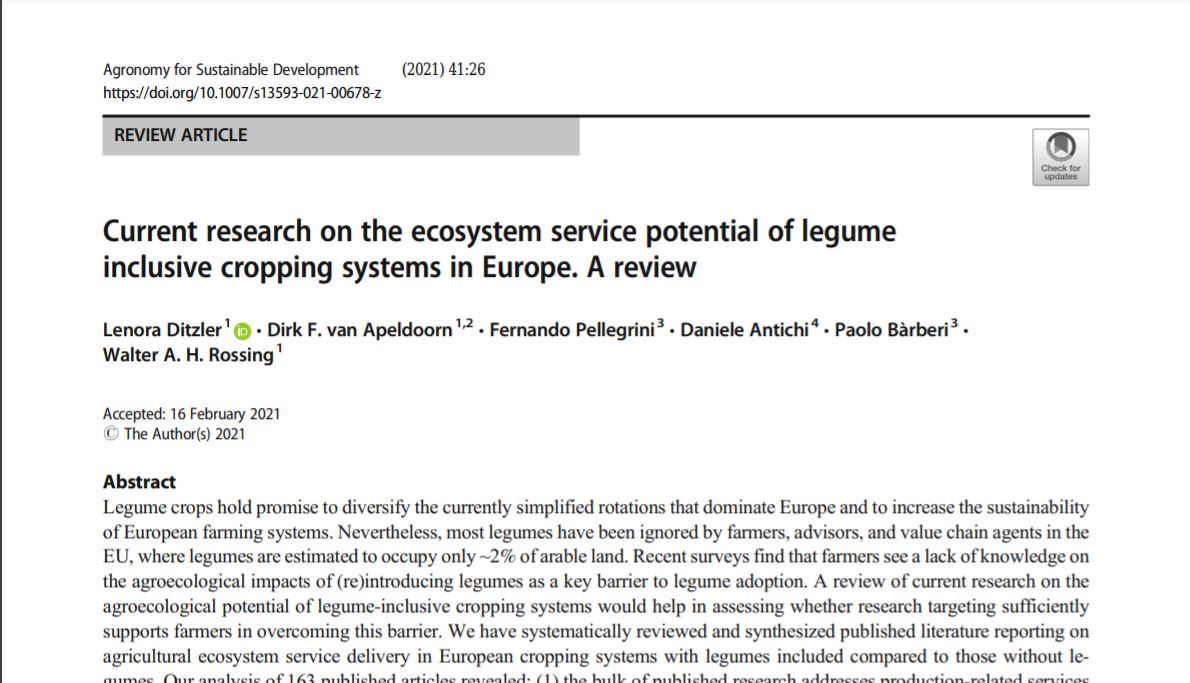 Current research on the ecosystem service potential of legume inclusive cropping systems in Europe