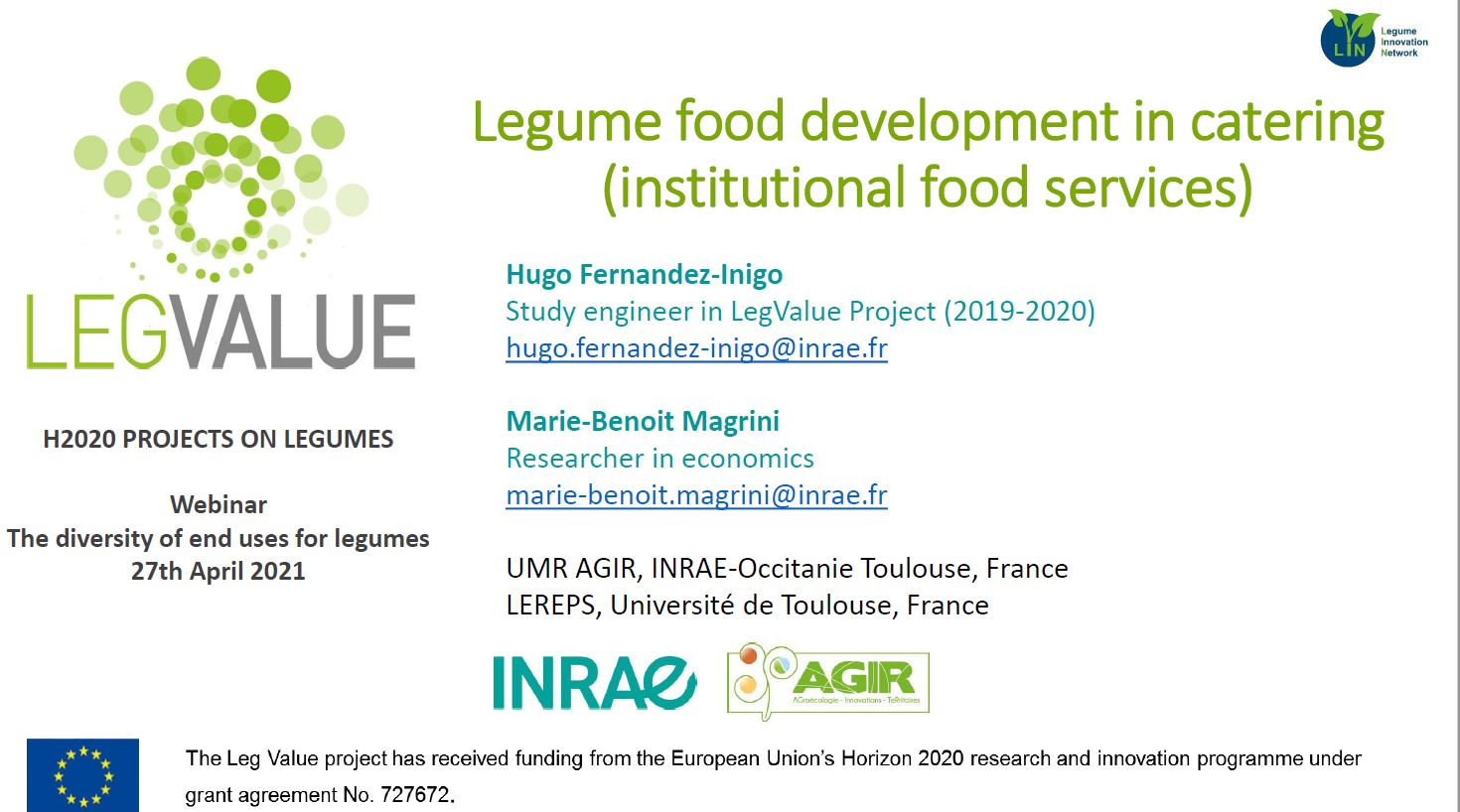Legume food development in catering
