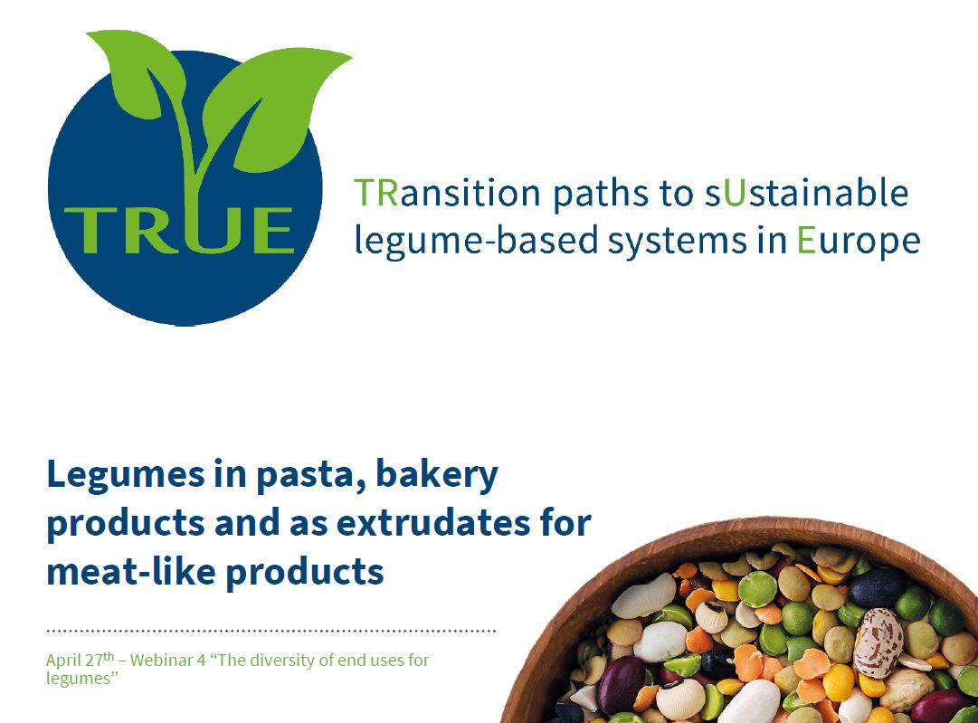 Legumes in pasta, bakery products and as extrudates for meat like products